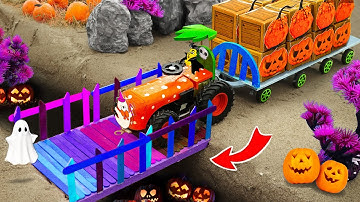 Top diy tractor making mini Rainbow Wood Bridge | Tractor Transporting Halloween Pumpkin | HP Mini