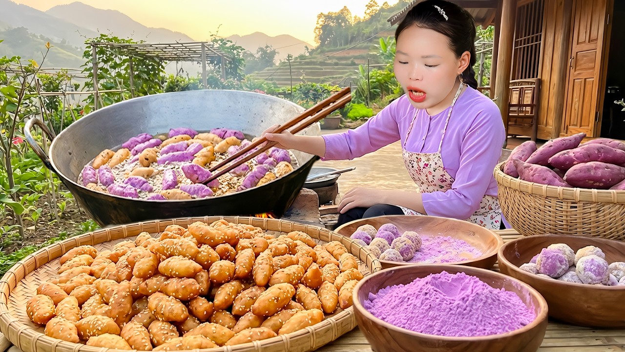 How to Make Crispy Sweet Potato Cakes to Sell at Market with Huong | Harvest Sweet potatoes