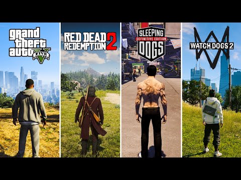 GTA 5 vs RDR2 vs Sleeping Dogs vs Watch Dogs 2 - SBS Comparison