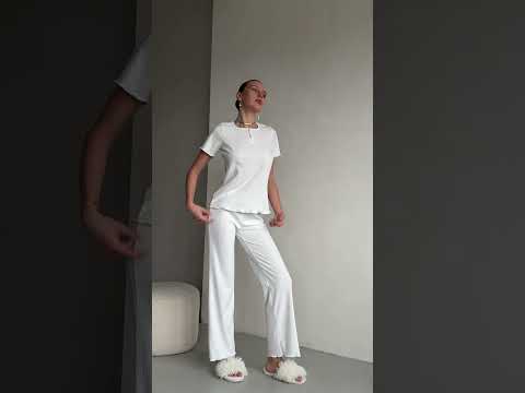 Піжама трійка жіноча штани та шорти в комплекті для жінки домашній комплект жіночі піжами рубчик, видео 1