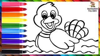 Como Desenhar Um Pato ? Desenhando E Colorindo Um Pato Arco-íris  Desenhos Para Crianças