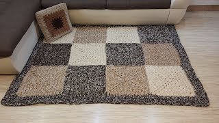 Háčkovaný koberec zo štvorcov, Crocheted carpet of squares - YouTube