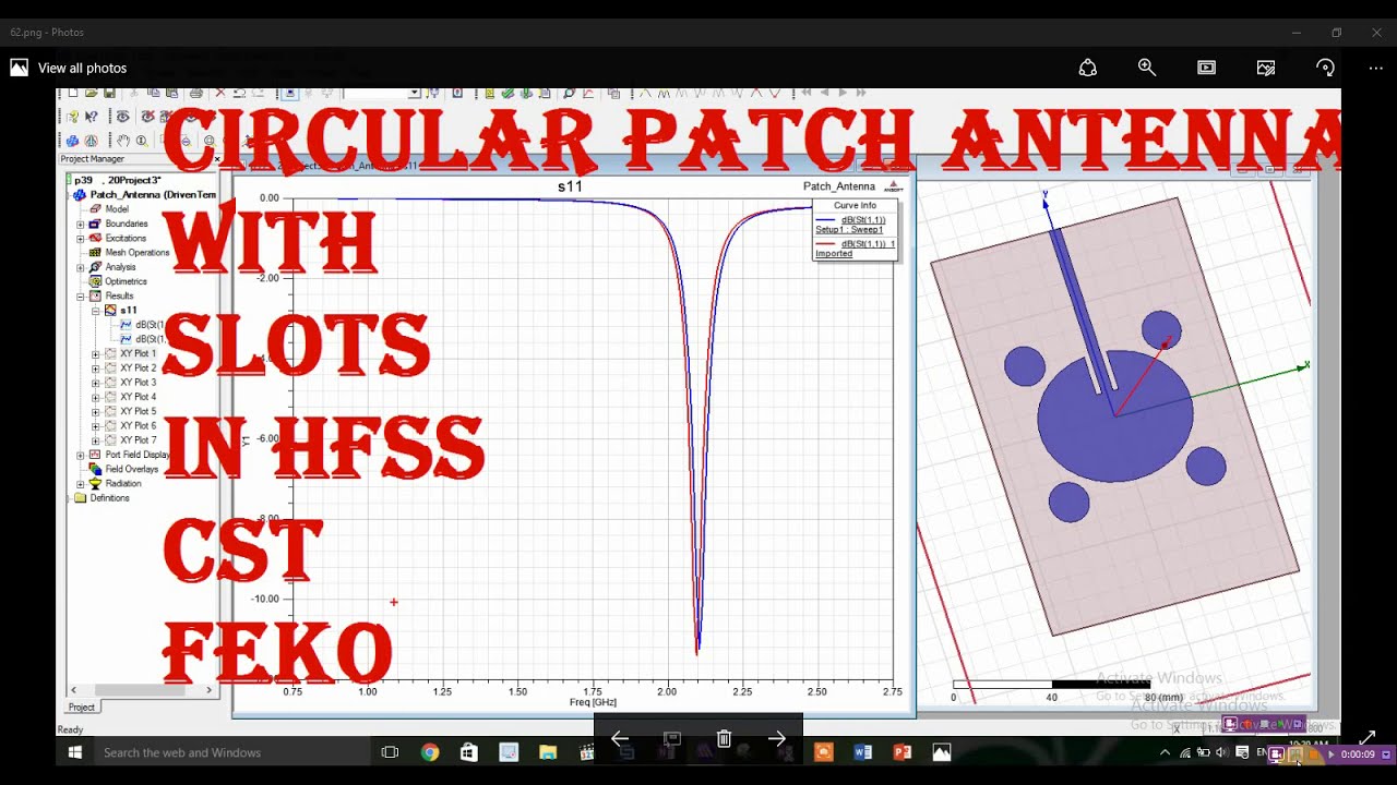 circular patch antenna with slots in hfss & cst| results in hfss | cst ...