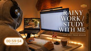 1 Hour Rainy Work/Study With Me ☔ | Cozy Focus Session, No Talking