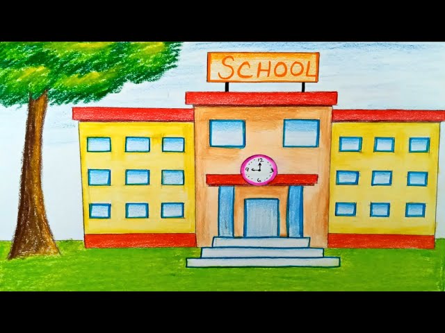 school scenery drawing | My School Drawing with pencil | Drawing for  Competition - YouTube