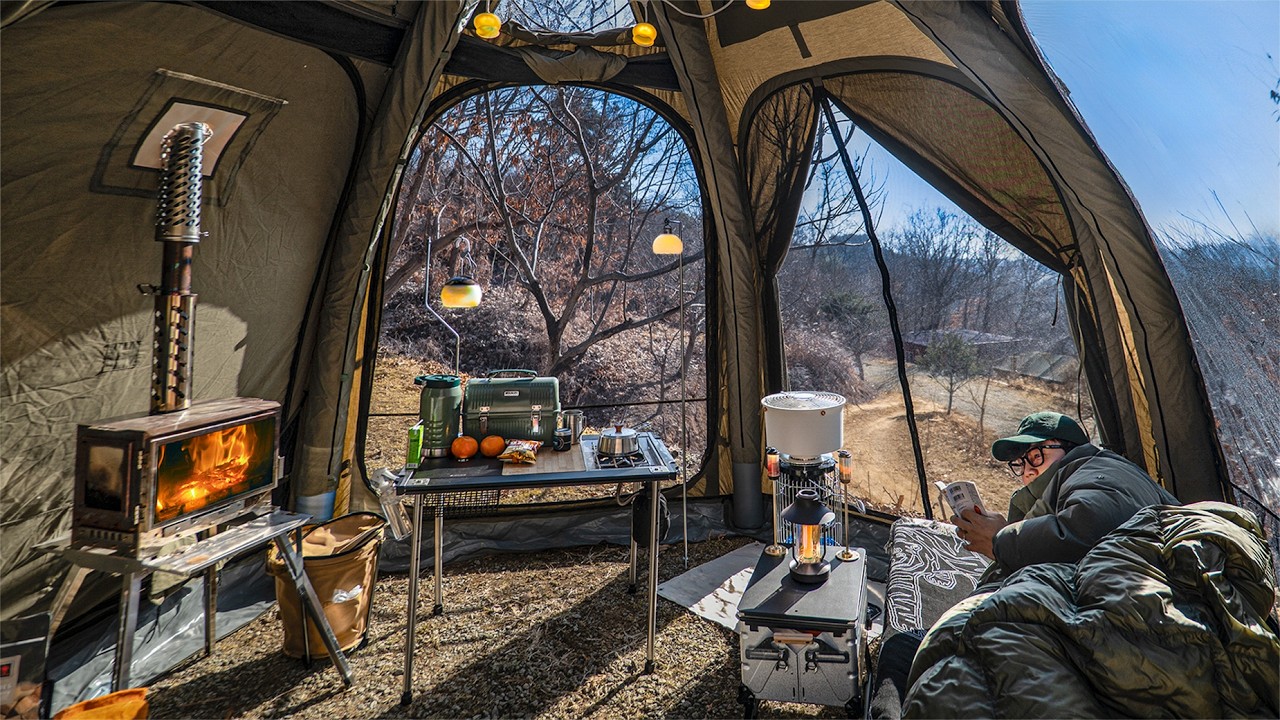 Кемпинг-влог | Зима: Тихий соло-уикенд в уединённом месте — без слов, отдых.