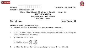 MSC MCA PGDCA 1ST SEM IT MATHEMATICS DEC 2020 | PTU