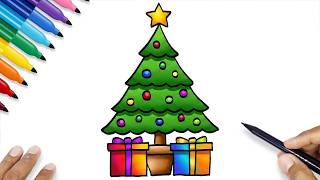 christmas tree drawing colour christmas drawing hard