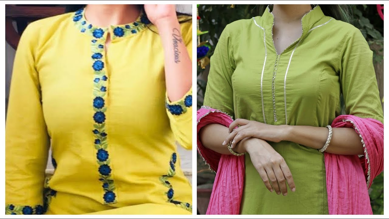 Latest Lace Design on Plain Suit| Kurta Design with Lace| Lace Design Suit|  Neck Design with Lace| | Dress design patterns, Simple kurta designs, Lace  dress design