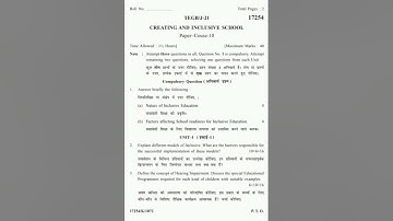 Creating an inclusive school, Question Paper, KUK- 2021