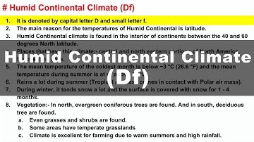 Koppen Scheme - Humid Continental Climate (Df) | UPSC IAS Geography