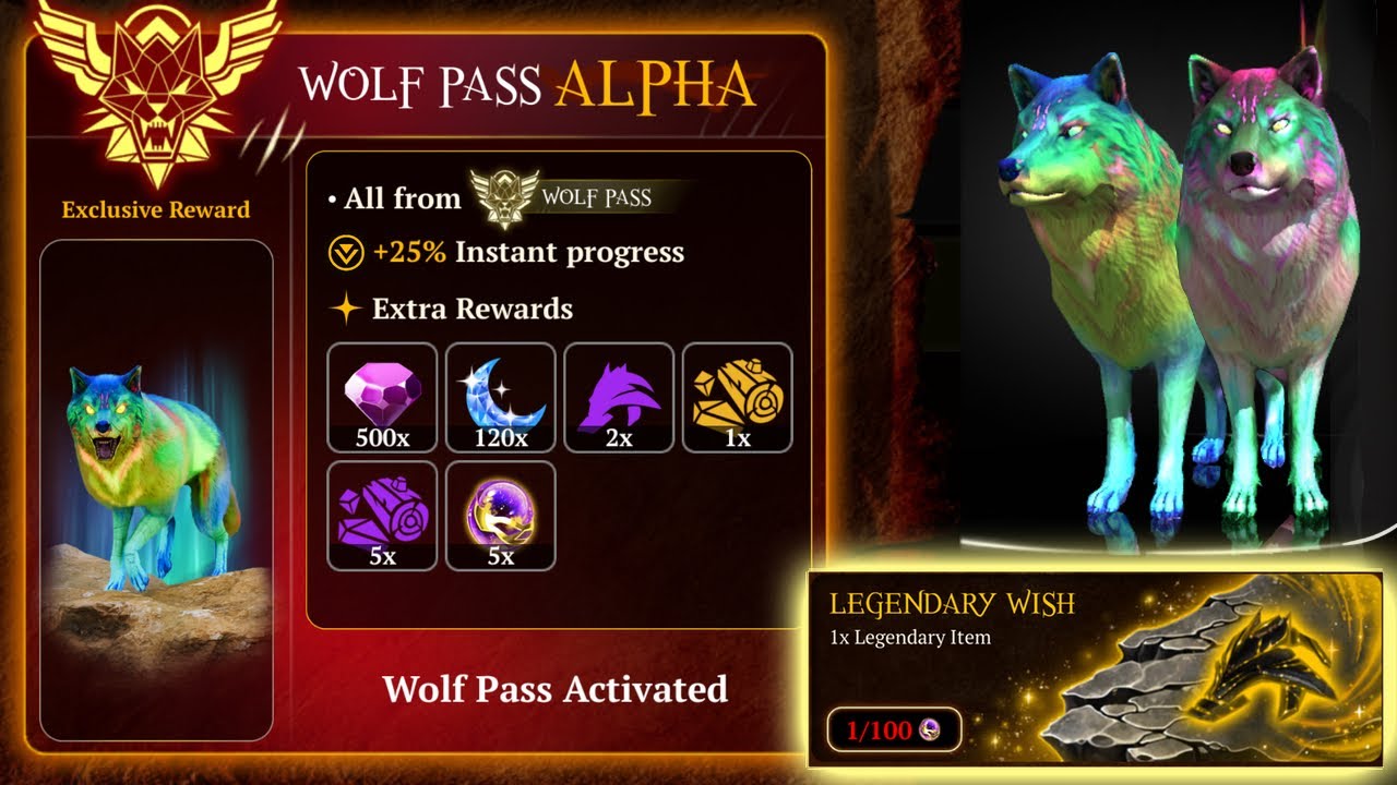 The wolf - NEW [ALPHA PASS] UNLOCKED 🐺 & 100 orbs WISH || New legendary ...