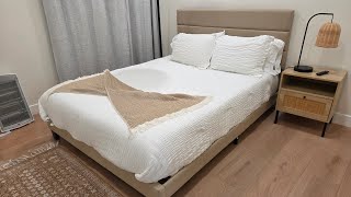 Allewie Full Size Platform Bed Frame with Fabric Upholstered Headboard and Slats |QUICK OVERVIEW|