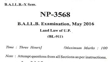 CCSU BA LLB 10th SEM LAND LAW of U.P Exam Paper 2016 👇 Links in Description - P
