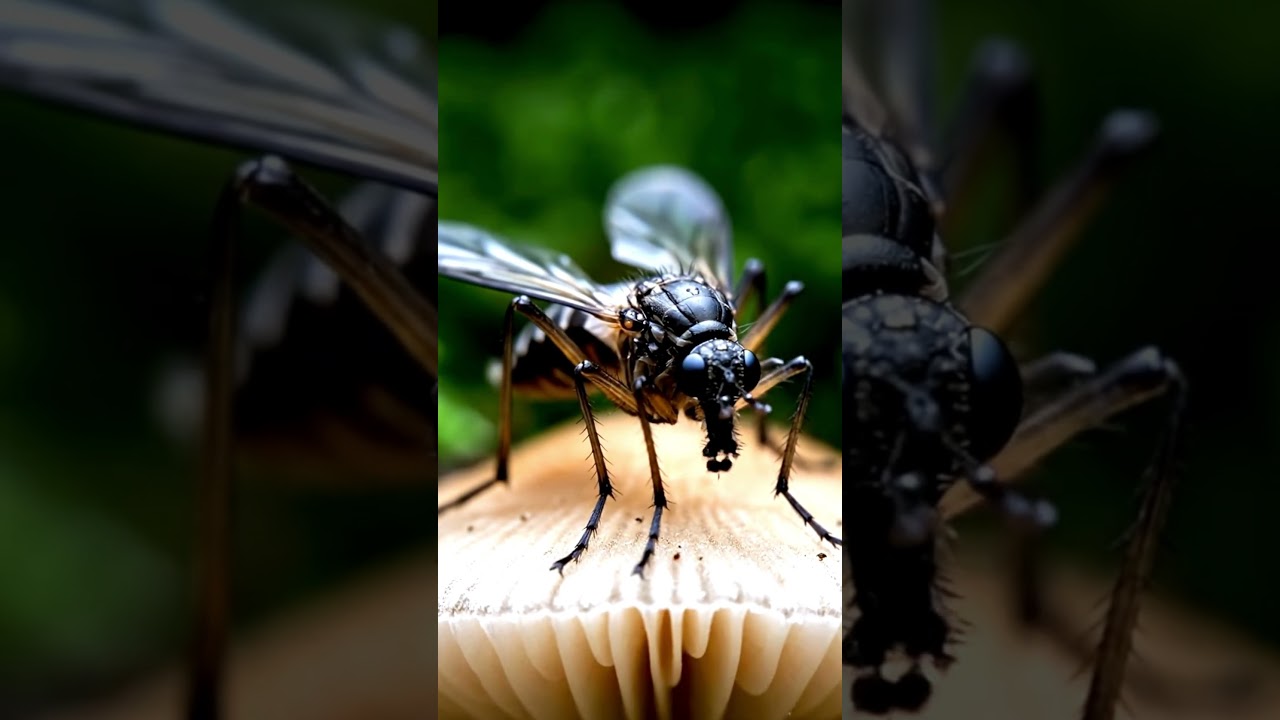 Incredible Macro: Fly Resting on a Wild Mushroom (4K Close-Up) 