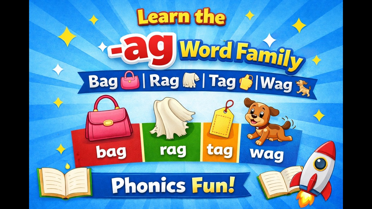 AG Word Family Phonics Lesson 📚 | Bag 👜 Rag 🧻 Tag 🏷 Wag 🐕