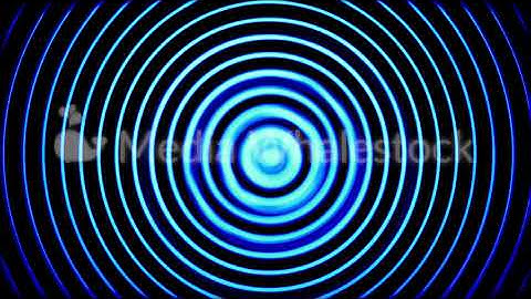 Abstract rotating glowing rings on black background, seamless loop. Animation. Many circles of blue