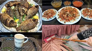 روتين قبل رمضان تنضيف استعدادا للشهر الكريم غداء كشري مصري واكله سمك مع اخواتي