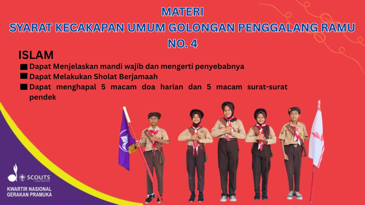 Materi SKU Golongan Penggalang Ramu No. 4 Mandi Besar, Sholat berjamaah, Doa harian dan surat pendek