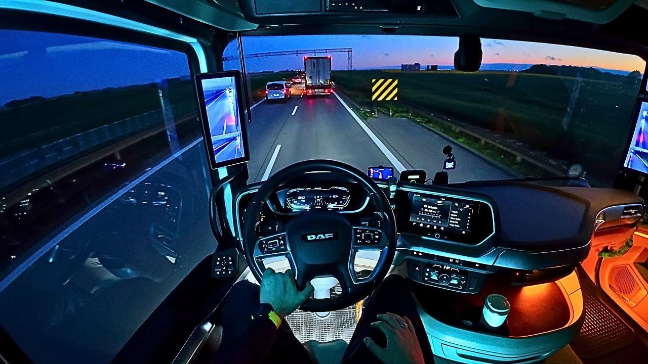 Night driving a truck work as a driver with a trailer in Europe when you want to become a driver