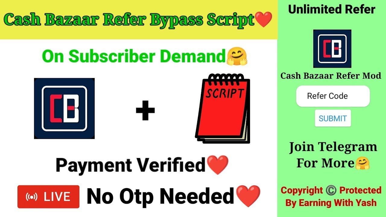 New Earning App With Refer Bypass Script |  Cash Bazar App Refer Bypass Script | New Script Today