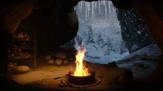 Winter Cave Ambience - Snowstorm, Howling Wind and Fireplace Sounds for Sleeping, Reduce Stress