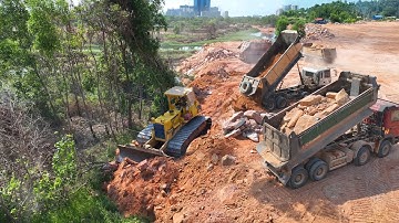 Ultimate Incredible Techniques Development ,Bulldozer Push Big Stone Rock,Scania Truck Unloading Ep1