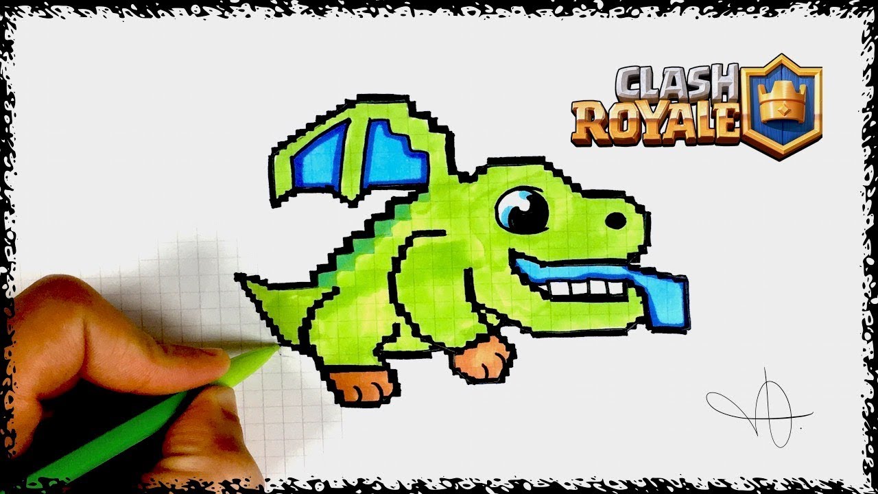 DRAW BABY DRAGON PIXEL ART CLASH ROYALE