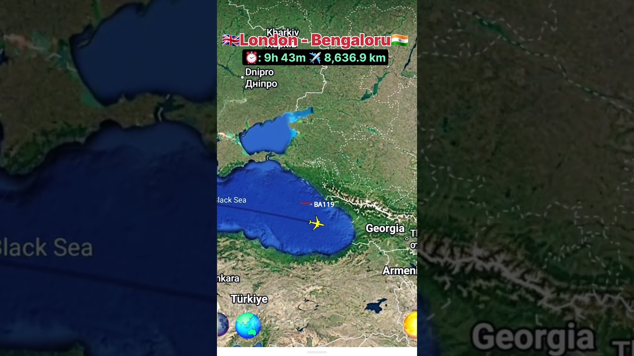 London to Bengaloru flight Route UK 🇬🇧 India 🇮🇳 ✈️ British Airways Airbus A350-1041 