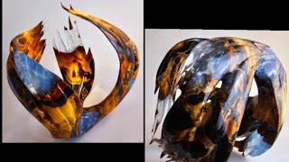 "Fire Feather" Wood and Resin carving and lathe creation.  Fire, feathers abstract.  Dan Preece