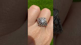 Antique Circa 1920s Handcrafted Art Deco Platinum Natural Diamond Ring