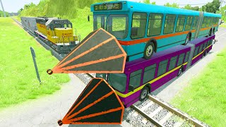 Monster Trucks & Double Bus vs rails and trains - Cars vs Deep Water - HT Beamng Drive