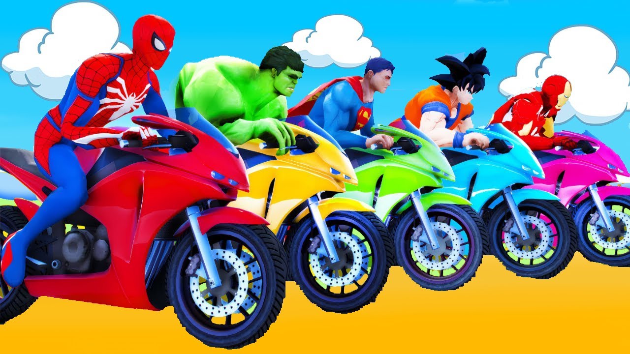 SPIDER MAN Takes on Spiral Bridge Stunt Ride on Motorcycle🦺🥽بطال الخارقين على القضبان دوامة قمع جس