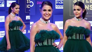 Priyanka Chahar Choudhary Looking Hot In Short Green Outfit At Pinkvilla Style Icons Awards 2023