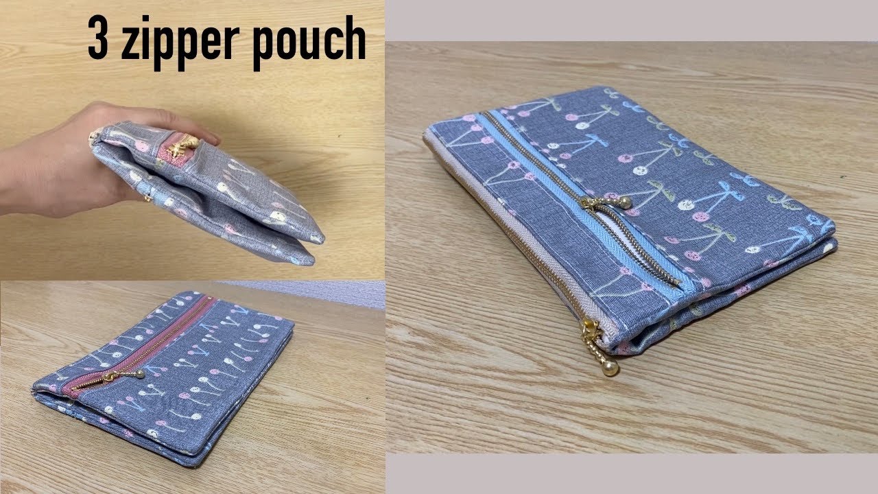 ☆3ファスナー☆ 20cm ファスナーポーチの作り方 DIY pouch with 3