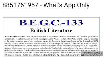 BEGC 133 Solved Assignment 2022-23 | BEGC 133 British Literature Solved Assignment 2022-23 | BEGC133