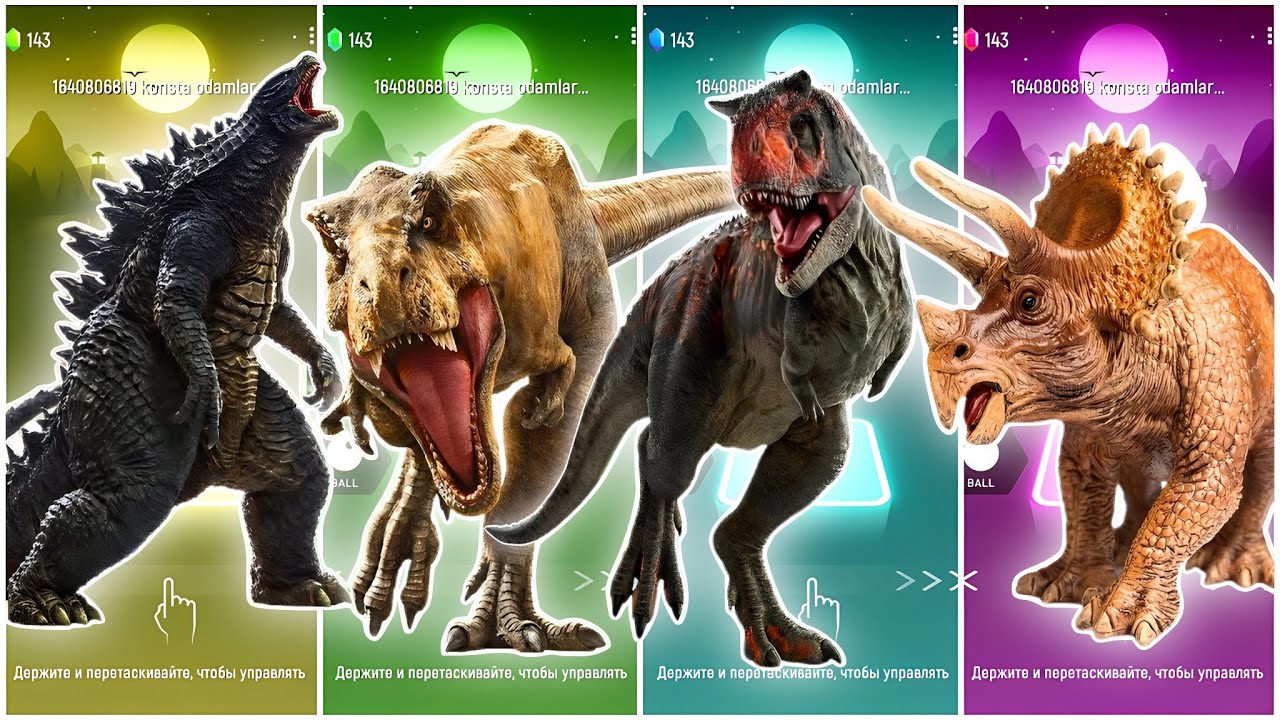 🦖JurassicWorld Godzilla🆚The T-rex🆚The Tyranosaurus🆚The Triceratops Coffin || Tiles Hop Edm Rush