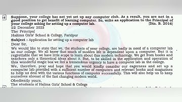 Write an application to the principal of your college asking for setting up a computer lab.