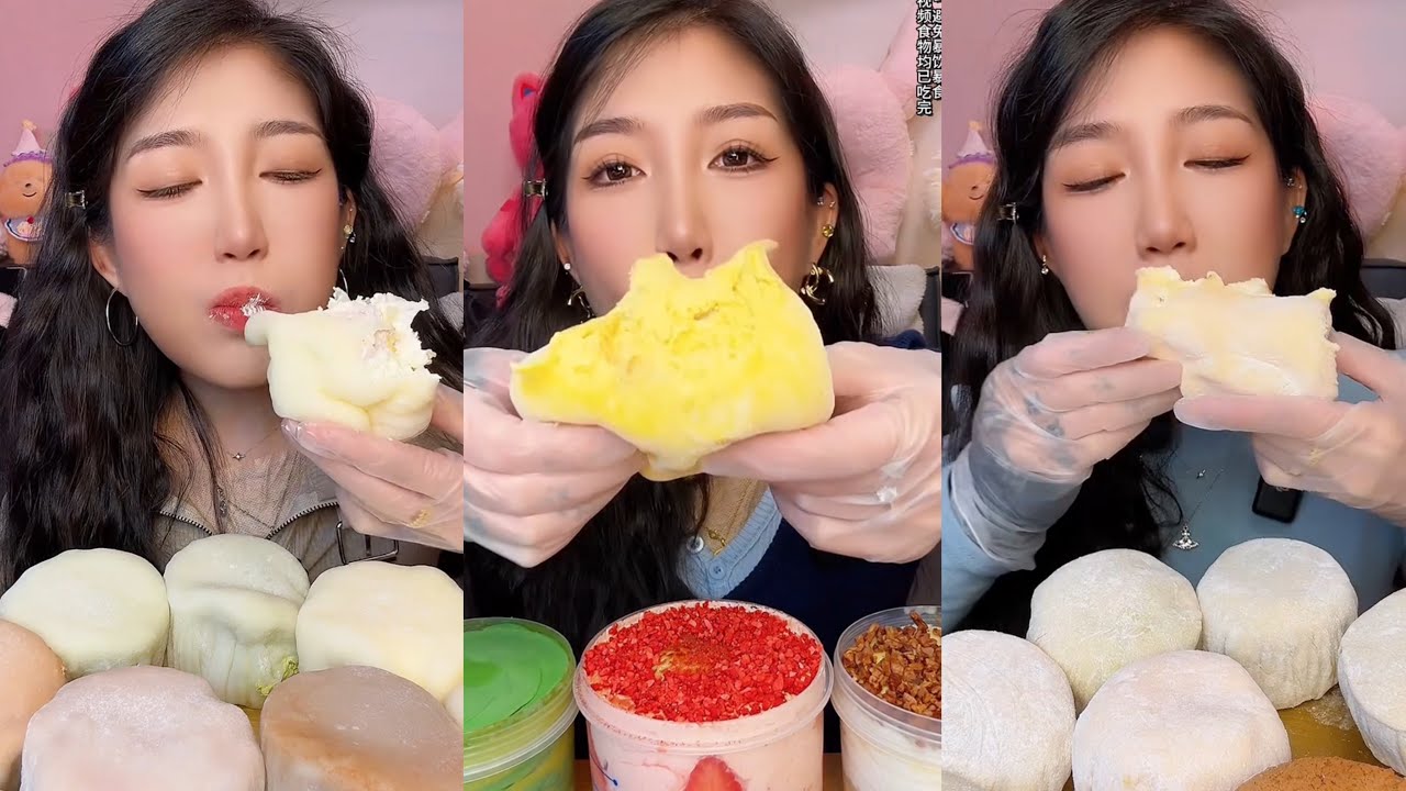 ASMR MUKBANG - MUKBANG SOUND - WHITE GIANT MOCHI WITH BOX CAKE,...