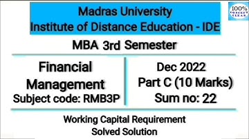 Madras University IDE | MBA 3rd Sem | RMB3P | Dec 2022 - Part C - 22 | Financial Management | Tamil