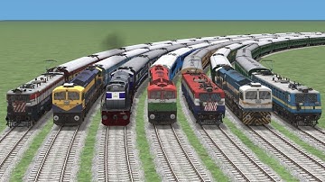 7 TRAINS RUN ON BUMPY CURVED RAILROAD CROSSING TRACKS | BeamNG.Drive | train simulator | train game