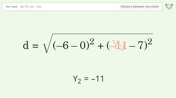 Find the distance between two points p1 (0,7) and p2 (-6,-11): Step-by-Step Video Solution