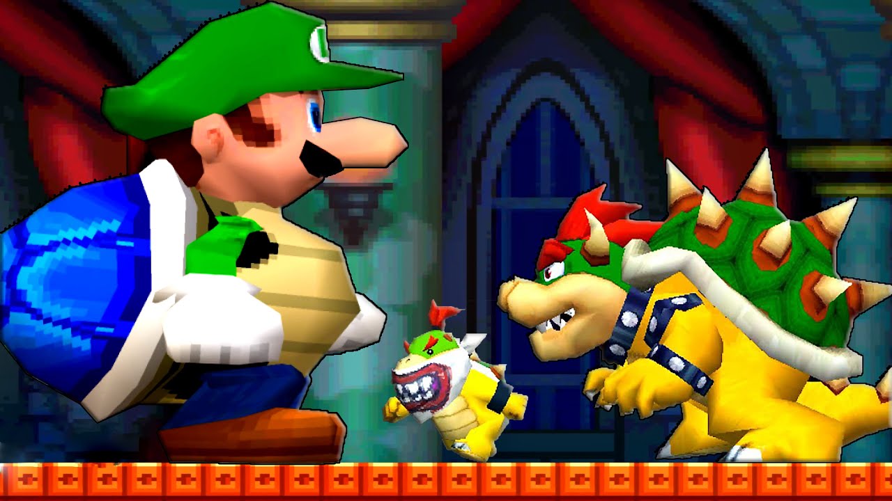 All Bosses with Giant Blue Shell Luigi New Super Mario Bros DS [4k