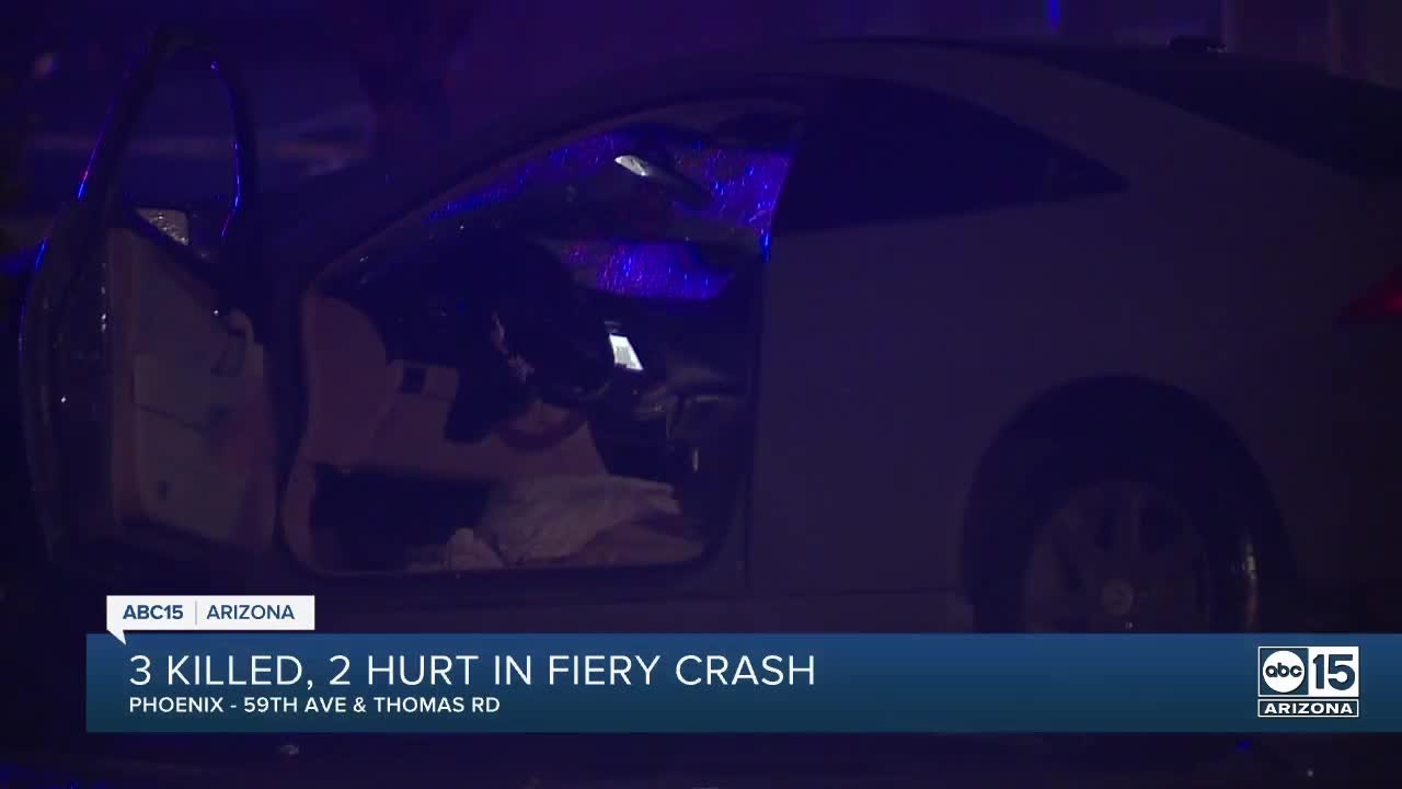 Three dead, two hurt after car catches fire in west Phoenix crash - YouTube