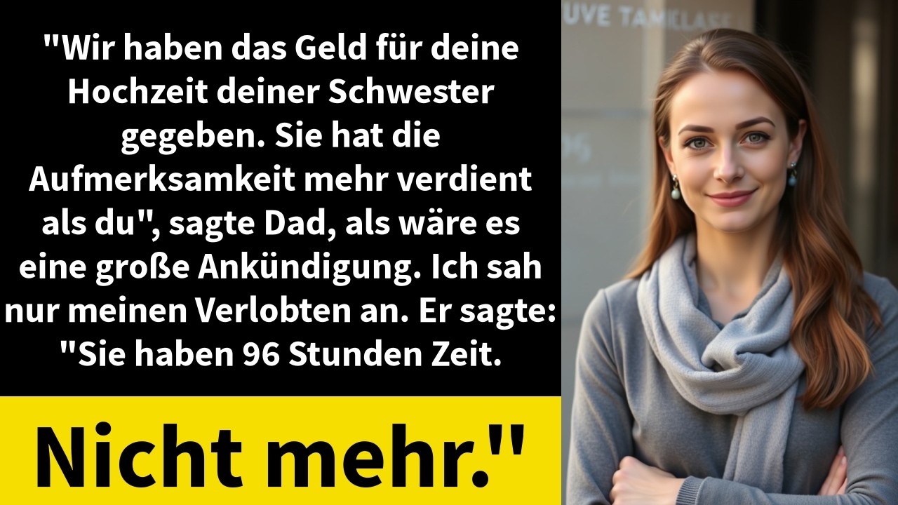 „Sie haben das Geld für deine Hochzeit deiner Schwester gegeben. Sie verdient es mehr als du." Diese Worte meines Vaters trafen mich wie ein Schlag ins Gesicht. Vierzigtausend Dollar – das Erbe...