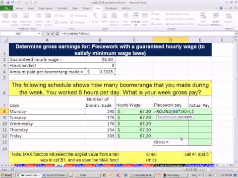 Excel 2010 Business Math 49: Piecework With A Guaranteed Hourly Wage