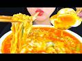 ASMR Spicy Cheesy Buldak Noodles Rice Cakes Enoki Mushrooms Soft Boiled Egg 