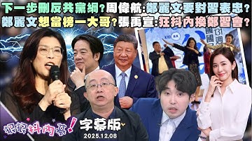 【字幕版】下一步刪反共黨綱?周偉航:鄭麗文要對習表忠?鄭麗文想當榜一大哥?張禹宣:狂抖內換鄭習會?陳玉珍修助理費法超自肥?吳崢:每月普發62萬!【狠狠抖內幕】2025.12.08