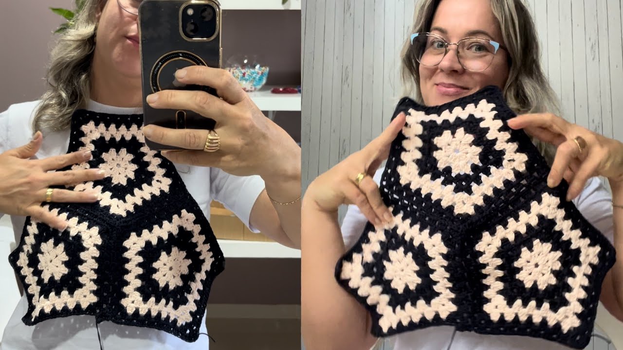 Emenda do Top pentágono em crochê ! Como emendar crochê ! E fazer a modelagem do top em crochê