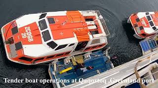 Princess cruise ship tender boat operations at Qaqortoq, Greenland port .